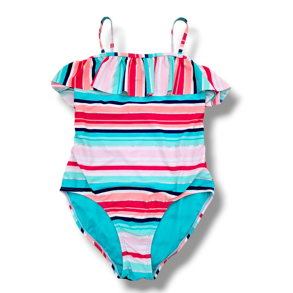 Old Navy Girls XL 14/16 One-Piece Striped Ruffle Flounce Swimsuit